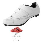 Unisex Cycling Shoes with Look Delta Cleats - Peloton Compatible Spin Shoes with SPD Clips - Indoor Shimano Road Bike for Men Women, White, 16.5 Women/15 Men