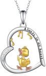 Duck Pendant Necklace 925 Sterling Silver Duck Music Note Necklace Duck Jewelry for Women Duck Lovers Gifts, Sterling Silver, No Gemstone