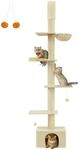 Feandrea Floor to Ceiling Cat Tree, 91-115 Inches Height Adjustable Cat Climbing Tower, Tall Multi-Level Cat Pole for Indoor Cats, Thick Scratching Posts, Condo, Hammock, Perch, Beige UPCT210Y01