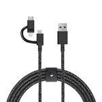 Native Union Belt Cable Universal - 2m (6.5ft) Ultra-Strong Reinforced [MFi Certified] Durable Charging Cable with 3-in-1 Adaptor for Lightning, USB-C and Micro-USB Devices (Black)