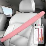 AMADAW 2025 Extra Long Seat Belt Cover Pad 2 Pack [No Neck Rubbing] [Protect Your Clothes] Premium Soft Suede for Ultimate Comfort Experience, Car Interior Accessories for All Vehicles, 19in Pink