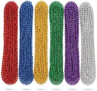 Oojami 144 PCS Mardi Gras Beads, Metallic Bead Necklace Party Supplies, 33" Necklace Costume Stuff, Festival Parade Throw Accessories for Wedding Birthday Celebrations Decorations