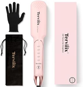 Terviiix Titanium Flat Iron Hair Straightener - ARC Non-Snagging for Smooth, One-Swipe Results, Salon-Grade Wide 1-3/4 Inch Straightening Iron Saves Time on Thick, Curly, Black & Natural Hair, Pink