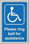 Please Ring The Bell for Assistance Disabled Safety Sign - 1mm Plastic Sign (200mm x 150mm)