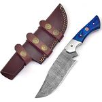 Grace Knives Hunting Knife Damascus Steel Knife Fix Blade Bowie Knife 9.5 Inches with Leather Sheath G-1079 PW