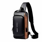 TS WITH TECHSUN Waterproof Anti-theft Crossbody Bag With Password Zipper Lock & USB Charging Port, Men's Shoulder Chest Daypack Bag Travel Hiking Sling Backpack