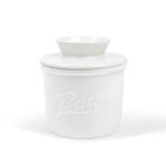 fanquare Porcelain Butter Jar with Lid, French Ceramic Butter Crock with Water Line, Sealed Butter Dish for Kitchen Countertop Fridge, White Alphabet