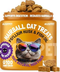 Hairball Treatment for Cats Natural Remedy with Apple Pomace, Psyllium Husk Omega 3 6 Fatty Acids Zinc Biotin Cat Supplement for Indoor Cats Promotes Healthy Digestion Furball Control 100 Yummy Chews