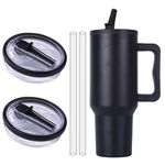 2PCS 40 OZ Tumbler Lids Replacement Cup Flip Straw Tumbler Lid, Reusable Tumbler Cover for Stanley, No Leakage Travel Tumbler Cup Lids Compatible with Straws Hole and Cleaning Brush (Black)