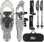 NACATIN All Terrain Snowshoes with Heel Lift,Lightweight Aluminum Alloy Snow Shoes with Trekking Poles,Leg Gaiters,Carry Bag and Adjustable Ratchet Bindings (Grey, 21 inches)