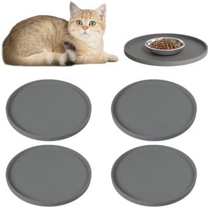 Arespark Pet Silicone Food Mat, Set of 4 Nonslip Waterproof Feeding Bowl Mat with Raised Edges for Food and Water Prevent Spills, Round Eating Tray for Dog Cat Puppy Kitten, 10'' x 10''