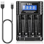 EBL Universal Battery Charger, 1.5V li ion & 1.2V NiMH/NiCD AA AAA Battery Charger with Type-C Fast Charging, Independent Slot for 1.5V 1.2V Li-ion/Ni-MH/Ni-CD Rechargeable AA AAA Batteries