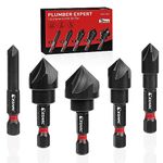 EZARC Countersink Drill Bit Set 5 Pcs, High Speed Steel Chamfering Countersink Drill Bits 5 Flute 82 Degree, 1/4 Inch Hex Shank Chamfer Cutter Drill Bits for Metal, Steel, Aluminum