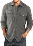 JMIERR Men's Corduroy Shirts - Casual Western Long Sleeve Button Down Shirts Lightweight Shacket Big and Tall Fall Textured Jacket with 2 Flap Pocket, US 40(M), A Grey