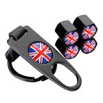 Colored UK Flag Tyre Valve Dust Caps (4PCS) with Wrench Keychain (1PCS) Universal Tire Wheel Valves Stem Covers with Seal Ring for Car SUV Truck Motorbike Bicycle