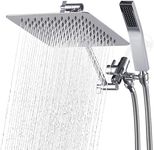 G-Promise All Metal Shower Head with 71 Inch Hose, 10 Inch Square Rain Shower Head with Handheld Spray Combo, Stainless Steels Extra Long Hose, 3-Way Diverter, Height-Adjustable Extension Arm (Chrome)