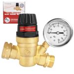 Touranize Handle Adjustable RV Water Pressure Regulator Valve, Upgraded Brass Lead-Free RV Water Pressure Reducer with Gauge, 3/4” NH Thread, for RV Camper Travel Trailer TNWPR01