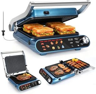 Taylor Swoden 10 in 1 Panini Press Sandwich Maker, 1600W Electric Indoor Grill with Non-Stick Double Sided Plates, LED Touch Screen, Independent Temperature Control, Opens 180 Degrees, Stainless Steel