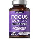 Nootropic Brain Supplements | 180 Vegan Capsules | Cognitive Complex for Mental Performance, Focus & Energy | with Vitamin B6, B5, Magnesium, Iron, Zinc, Iodine and Choline | by Horbaach