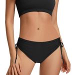 flintronic Women's Bikini Bottoms, Tummy Control Swim Bottoms with Side Drawstrings, High Waisted Swimsuits for Women, L Black