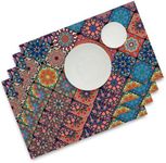 Winotic Boho Bohemian Placemats Set of 4, Vintage Seasonal Washable Linen Table Mats for Dining Table Decorations (Bohemian A, 12” x 18”), ZD006