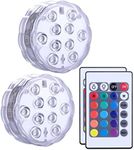 Qoolife Submersible LED Lights Remote Control Battery Powered, RGB Multi Color Changing Waterproof Light for Pool, Vase Base, Spa, Aquarium, Pond, Hot Tub, Decoration, Party, 2-Pack