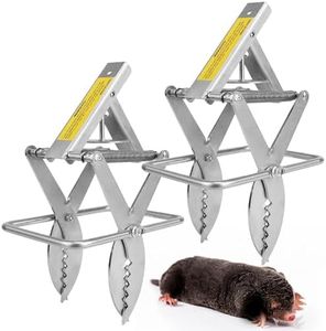 TeqHome 2 Pack Mole Traps, 2025 Upgraded Galvanized Steel Scissor Trap, Outdoor Reusable Gopher Traps Easy-Set Quick Capture Solution for Ground Moles and Gophers in Lawns Garden Yard (Silver)