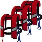 3-Pack 150N Unisex Automatic Life Jacket - Lightweight Inflatable Flotation Device with Reflective Patches, Whistle, Extra Tube - Suitable for Rowing, Boarding (Red)