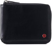 Alpine Swiss Logan Zipper Bifold Wallet For Men or Women RFID Safe York Collection Smooth Finish Black