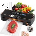 Vacuum Sealer for Food, 95kPa Food Vacuum Saver Sealer Machine, 12L/min 135W Fast-Sealing with Auto Tear-Cut,Digital Timer, Built-in Bag Storage, Cutter and One Bag Roll, 9-in-1 Compact Vacuum Sealer