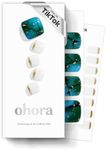 ohora Semi Cured Gel Nail Strips (P Tide Pool) - Blue/White, Patterned, Works with UV/LED Lamps, Salon-Quality, Long Lasting, Easy to Apply & Remove - Includes 2 Prep Pads, Nail File & Wooden Stick
