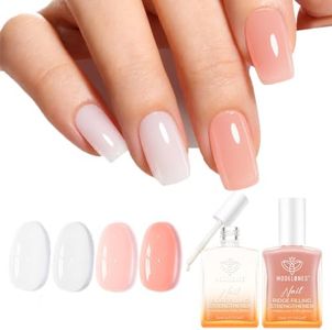 modelones Nail Strengthener and Growth 2 Pcs Milky White Nude Pink Nail Polish Kits Nail Hardener Extra Strong and Growth Nail Repair for Damaged Nails Care for Women Gifts 30ml