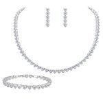 EleQueen Women's Silver-tone Full Cubic Zirconia Love Heart Bridal Necklace Set Tennis Bracelet Dangle Earrings Clear