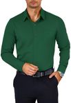 COOFANDY Mens Slim Fit Dress Shirt Wrinkle Free Long Sleeve Button Down Shirts Formal Business Shirts Dark Green