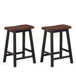 WATERJOY Counter Height Bar Stools Set of 2, Vintage Solid Wood Saddle-Seat 24-Inch Antique Walnut Finish for Bistro Kitchen Living Room (Coffee)