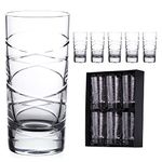 DIAMANTE 6pcs Set Hand Cut Jasper 24% Lead Crystal Hi Ball Glasses in a Satin Lined giftbox