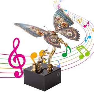 3D Metal Butterfly Music Box Plays Beautiful Melody, Mechanical Dynamic Assembly Butterfly Handmade Music Boxes with Base, 2024 Christmas, Birthday, Valentine's Day, Gifts for Her Him (Red)