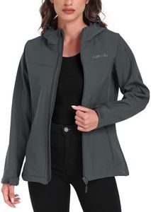 USHARESPORTS Women's Softshell Jacket Lightweight Fleece Lined Waterproof Coats Rain Jacket with Hood for Outdoor Hiking GREY L
