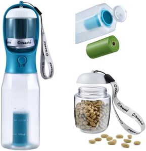 Cibaabo Dog Water Bottle with Food Container & Poop Bag Holder, Travel Water Bowl, Portable Pet Dispenser, Dog Stuff Accessories Items, Puppy Essentials Necessities for Yorkie Chihuahua Walking Hiking