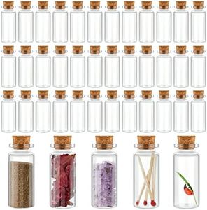 Gerrii 100 Pcs Mini Glass Jars Tiny Bottle Small Transparent Jar with Wood Cork Stopper Wishing Bottle Spell Potion Jar Halloween Decor Sand Art Message Bottle for Wedding DIY Craft Favor(30ml)