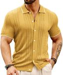 GRACE KARIN Men's Breathable Knit Polo Shirt Hollow Out Bowling Button Shirts, Yellow, Large