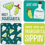 Pavilion Gift Company Margarita Sentiment, Pattern and Character Holder (4 Piece) Coaster Set with Box, 4 Inch Square, Multicolor