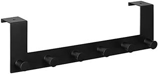 Navaris Over the Door Hanger Hooks - Over-Door Coat Rack with 6 Knobs for Doors with Flat Top up to 1-5/8" Thick - Stainless Steel - Black