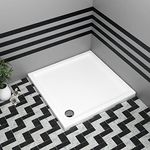 Nuie Bathroom 800 x 800mm Shower Tray Gloss White Slimline 40mm Stone Resin Square Base with Free Waste Trap Kit