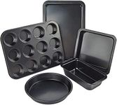 ZUVO 5 Piece Baking Set, Non-Stick Bakeware Set with Oven Baking Tray Muffin Cake Loaf pan and Cookie Sheet, Oven-Safe and Microwave Friendly Baking cookware Set, Black