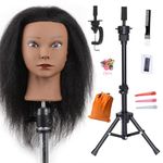 Leeven 16 Inch Mannequin Head with 80% Real Hair Hairdresser Training Head Manikin Cosmetology Doll Head for Hairdressers Practice Hairstyling and Braiding with Stand