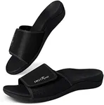 ERGOfoot Slide Sandals with Arch Support, Comfortable Plantar Fasciitis Feet Walking Sandal, Orthopedic Sandals with Adjustable Straps, Foot Pain Relief/Black