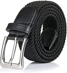 BSLLNEK Elastic Braided Belt, 1 3/8", Woven Stretch Belt for Golf Casual Jeans Shorts Pants, Black, Large (37-40" Waist)