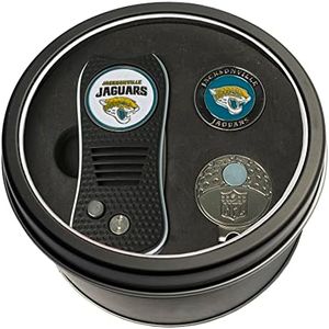 Team Golf NFL Jacksonville Jaguars Tin Ball Marker Gift Set with Retractable Divot Tool, Cap Clip and 2 Double-Sided Enamel Ball Markers, Patented Design, Less Damage to Greens