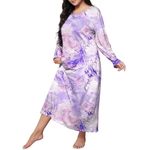 AMDOLE Outlet Clearance Uk Printed Long Nightgowns For Women Long Sleeve Lounge Wear Sets For Women Uk Sleepshirts Sleepwear Nightgown Kaftans Full Length Casual Pajama Dress Navy 4Xl